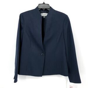 LE SUIT Women's Collarless Suit Jacket 10 Navy Pattern Single Button Blazer NWT